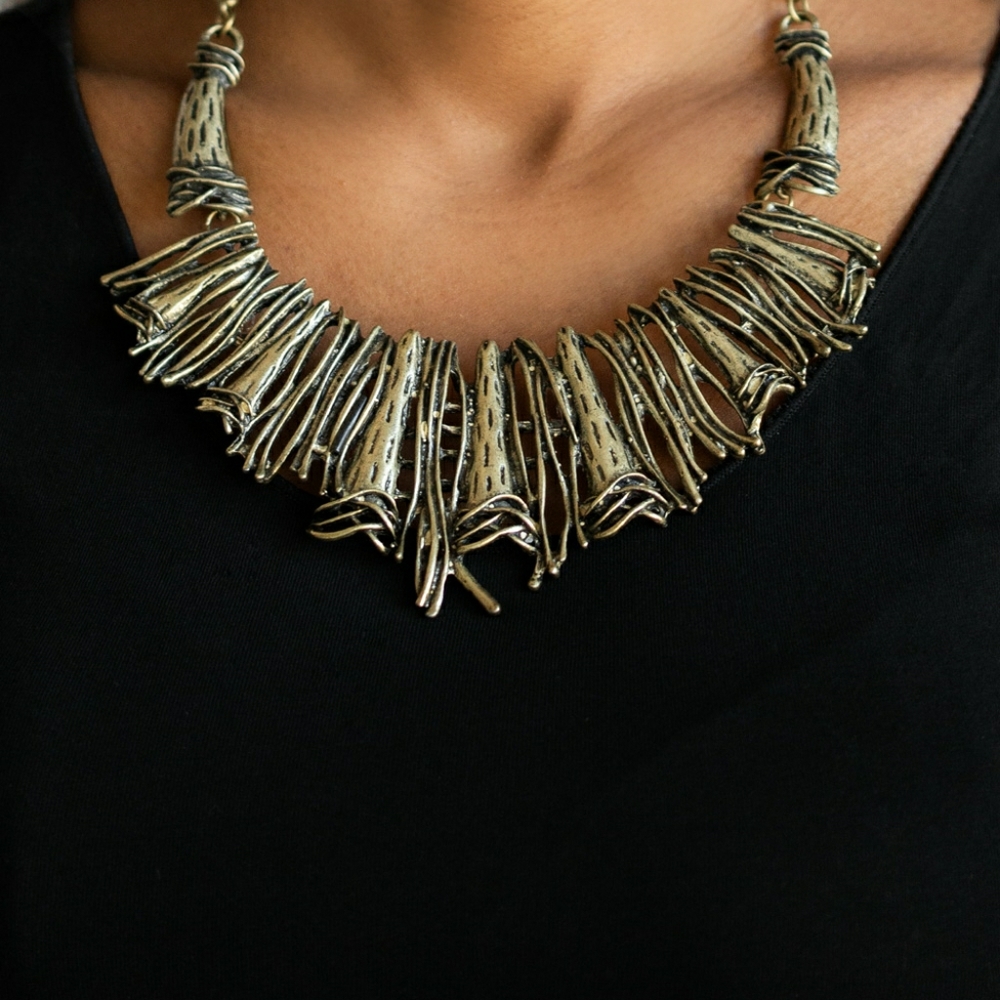 Branched out brass statement piece necklace.